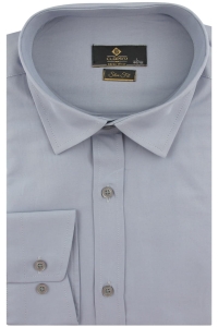Koszula Męska Elegancka Wizytowa do garnituru gładka szara z długim rękawem w kroju SLIM FIT Classo J377