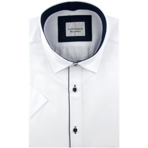 Koszula Męska Elegancka Wizytowa do garnituru gładka biała z lamówką z krótkim rękawem w kroju SLIM FIT Viadi Polo R110