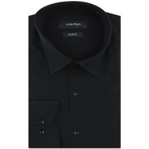 Koszula Męska Elegancka Wizytowa do garnituru gładka czarna z długim rękawem w kroju SLIM FIT Viadi Polo J390