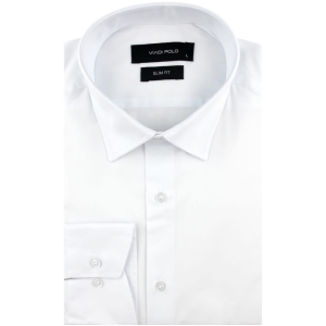 Koszula Męska Elegancka Wizytowa do garnituru gładka biała z długim rękawem w kroju SLIM FIT Viadi Polo J391