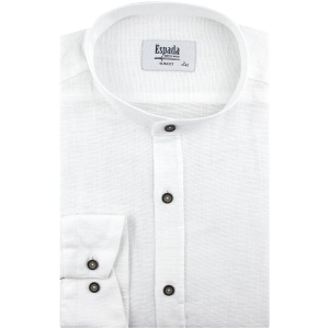 Lniana Koszula Męska Codzienna ze stójką gładka biała z długim rękawem w kroju SLIM FIT  Espada Men's Wear J397