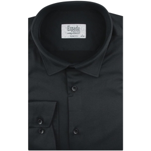 Koszula Męska Elegancka Wizytowa do garnituru gładka czarna z długim rękawem w kroju SLIM FIT Espada Men's Wear J398
