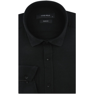 Koszula Męska Elegancka Wizytowa do garnituru gładka czarna z długim rękawem w kroju SLIM FIT Viadi Polo J392