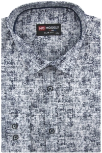 Koszula Męska Elegancka Wizytowa do garnituru biała we wzorki z długim rękawem w kroju SLIM FIT Modely J410