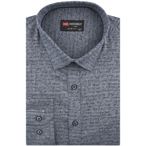 Koszula Męska Elegancka Wizytowa do garnituru szara we wzorki z długim rękawem w kroju SLIM FIT Modely J411