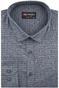 Koszula Męska Elegancka Wizytowa do garnituru szara we wzorki z długim rękawem w kroju SLIM FIT Modely J411