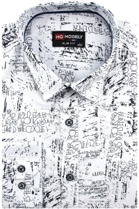 Koszula Męska Elegancka Wizytowa do garnituru biała we wzorki z długim rękawem w kroju SLIM FIT Modely J412