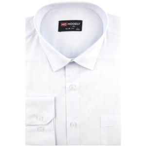 Koszula Męska Elegancka Wizytowa do garnituru gładka biała z długim rękawem w kroju SLIM FIT Modely J457