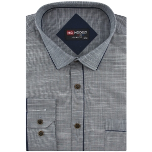 Lniana Koszula Męska Codzienna Casual grafitowa z lamówką z długim rękawem w kroju SLIM FIT Modely J444