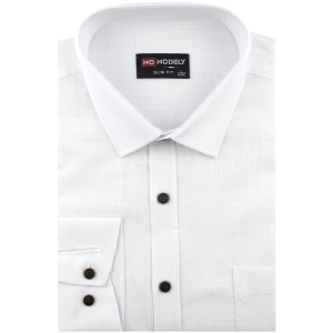 Lniana Koszula Męska Codzienna Casual biała z długim rękawem w kroju SLIM FIT Modely J446