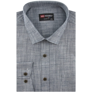 Lniana Koszula Męska Codzienna Casual grafitowa z długim rękawem w kroju SLIM FIT Modely J447