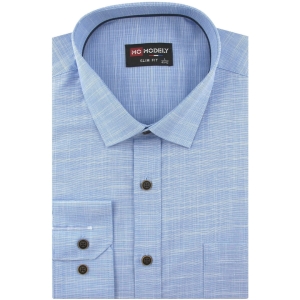 Lniana Koszula Męska Codzienna Casual niebieska z długim rękawem w kroju SLIM FIT Modely J453