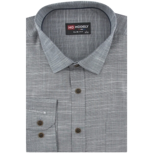 Lniana Koszula Męska Codzienna Casual grafitowa z długim rękawem w kroju SLIM FIT Modely J455