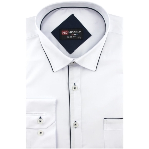 Koszula Męska Elegancka Wizytowa do garnituru gładka biała z lamówką z długim rękawem w kroju SLIM FIT Modely J462