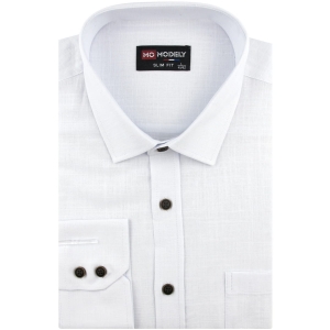 Lniana Koszula Męska Codzienna Casual biała z długim rękawem w kroju SLIM FIT Modely J473