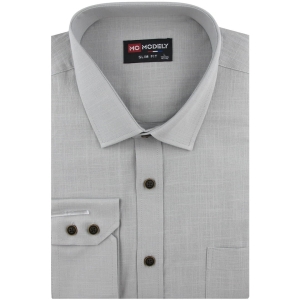 Lniana Koszula Męska Codzienna Casual szara z długim rękawem w kroju SLIM FIT Modely J476