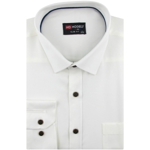 Lniana Koszula Męska Codzienna Casual ekri ecru z długim rękawem w kroju SLIM FIT Modely J477