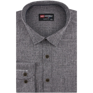 Lniana Koszula Męska Codzienna Casual grafitowa z długim rękawem w kroju SLIM FIT Modely J479