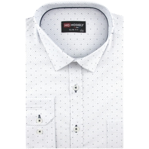 Koszula Męska Elegancka Wizytowa do garnituru biała we wzorki z długim rękawem w kroju SLIM FIT Modely J481