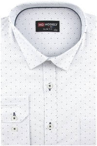 Koszula Męska Elegancka Wizytowa do garnituru biała we wzorki z długim rękawem w kroju SLIM FIT Modely J481