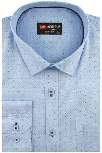 Koszula Męska Elegancka Wizytowa do garnituru niebieska we wzorki z długim rękawem w kroju SLIM FIT Modely J482
