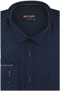Koszula Męska Elegancka Wizytowa do garnituru granatowa we wzorki z długim rękawem w kroju SLIM FIT Modely J483