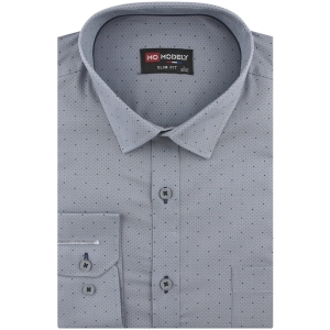 Koszula Męska Elegancka Wizytowa do garnituru szara we wzorki z długim rękawem w kroju SLIM FIT Modely J484