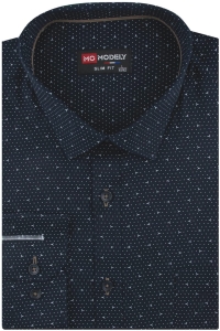 Koszula Męska Elegancka Wizytowa do garnituru granatowa we wzorki z długim rękawem w kroju SLIM FIT Modely J485