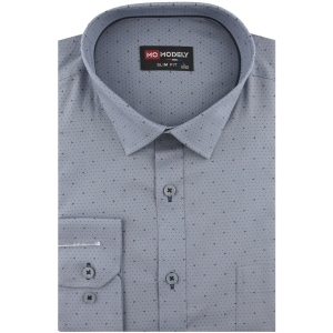 Koszula Męska Elegancka Wizytowa do garnituru szara we wzorki z długim rękawem w kroju SLIM FIT Modely J487