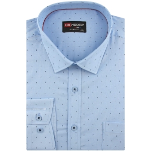 Koszula Męska Elegancka Wizytowa do garnituru niebieska we wzorki z długim rękawem w kroju SLIM FIT Modely J491