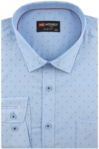 Koszula Męska Elegancka Wizytowa do garnituru niebieska we wzorki z długim rękawem w kroju SLIM FIT Modely J491