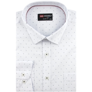 Koszula Męska Elegancka Wizytowa do garnituru biała we wzorki z długim rękawem w kroju SLIM FIT Modely J492