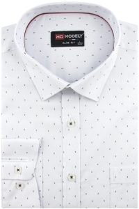 Koszula Męska Elegancka Wizytowa do garnituru biała we wzorki z długim rękawem w kroju SLIM FIT Modely J492