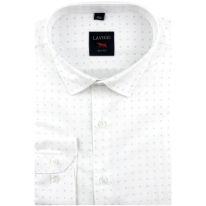 Koszula Męska Elegancka Wizytowa do garnituru biała we wzorki z długim rękawem w kroju SLIM FIT Laviino J496