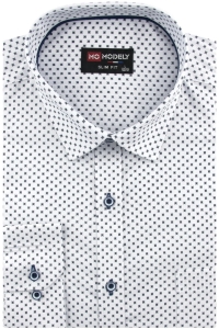 Duża Koszula Męska Elegancka Wizytowa do garnituru biała we wzorki z długim rękawem Duże rozmiary J741