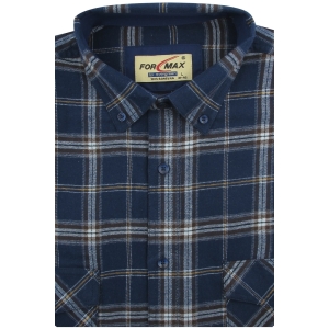 Flanelowa Koszula Męska Codzienna Casual granatowa w kratę z długim rękawem w kroju REGULAR Formax J810