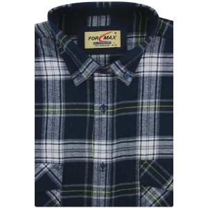 Flanelowa Koszula Męska Codzienna Casual granatowa w kratę z długim rękawem w kroju REGULAR Formax J811