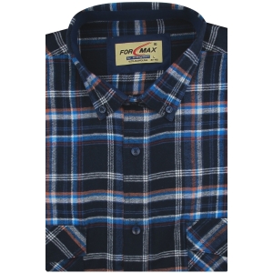 Flanelowa Koszula Męska Codzienna Casual granatowa w kratę z długim rękawem w kroju REGULAR Formax J813