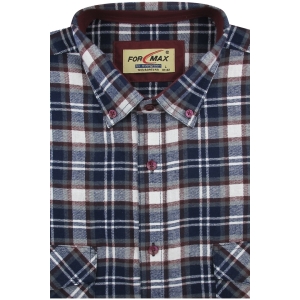 Flanelowa Koszula Męska Codzienna Casual granatowa w kratę z długim rękawem w kroju REGULAR Formax J814