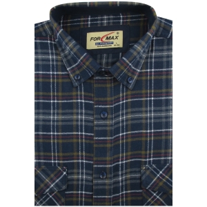 Flanelowa Koszula Męska Codzienna Casual granatowa w kratę z długim rękawem w kroju REGULAR Formax J815