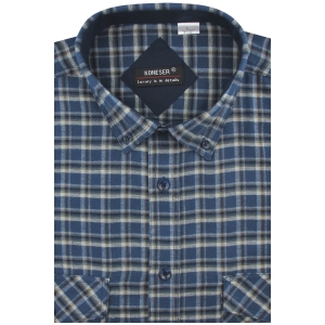 Flanelowa Koszula Męska Codzienna Casual granatowa w kratę z długim rękawem w kroju REGULAR Koneser J818