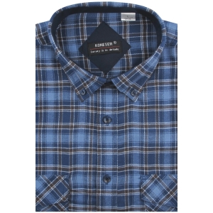 Flanelowa Koszula Męska Codzienna Casual niebieska w kratę z długim rękawem w kroju REGULAR Koneser J819