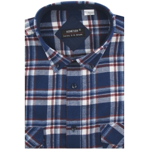 Flanelowa Koszula Męska Codzienna Casual granatowa w kratę z długim rękawem w kroju REGULAR Koneser J821