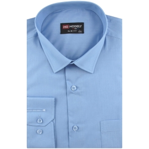 Koszula Męska Elegancka Wizytowa do garnituru gładka niebieska z długim rękawem w kroju SLIM FIT Modely J917