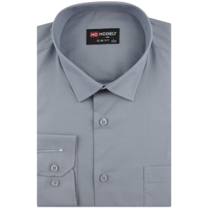 Koszula Męska Elegancka Wizytowa do garnituru gładka szara z długim rękawem w kroju SLIM FIT Modely J918