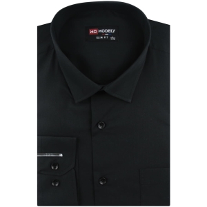 Koszula Męska Elegancka Wizytowa do garnituru gładka czarna z długim rękawem w kroju SLIM FIT Modely J921