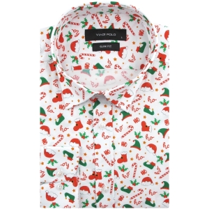 Koszula Męska Elegancka na Święta biała z Motywem Świątecznym z długim rękawem w kroju SLIM FIT Viadi Polo J870
