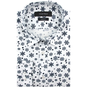 Koszula Męska Elegancka na Święta biała z Motywem Świątecznym z długim rękawem w kroju SLIM FIT Viadi Polo J871