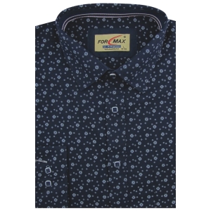 Koszula Męska Elegancka Wizytowa do garnituru granatowa we wzorki z długim rękawem w kroju REGULAR Formax J907