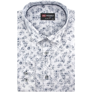 Koszula Męska Elegancka Wizytowa do garnituru biała we wzorki z długim rękawem w kroju SLIM FIT Modely J909